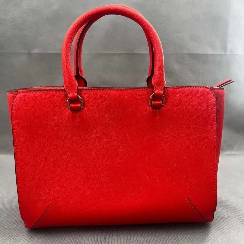 Tory Burch Poppy Orange Zip Emerson Saffiano Leather Satchel